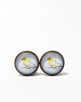 Klipsy - Żółty ptaszek - brąz, yenoo