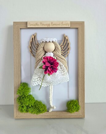 Anioł stróż w ramce, pamiątka Pierwszej Komunii Świętej, Ona Ci Zaplecie