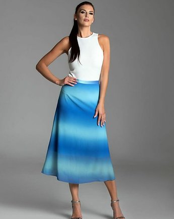 Długa letnia spódnica trapezowa w kolorze błękitno-turkusowym - ombre, Taravio