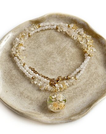 Naszyjnik z gipsówką - Agat i Cytryn, Colie