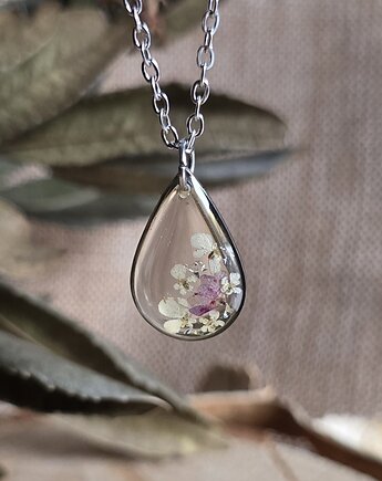 Wieczne kwiaty srebrny wisiorek prawdziwe kwiaty naszyjnik różowe, zkwiatem