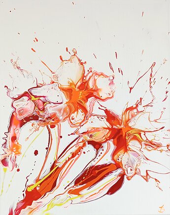 Pomarańczowe Kwiaty II 50x60 cm obraz abstrakcyjny ręcznie malowany, Joanna Bilska