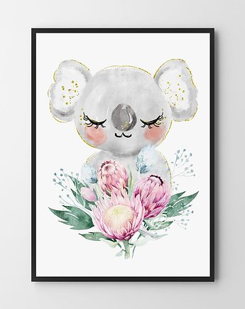 Miś Koala w kwiatach - plakat dla dziecka, HOG STUDIO