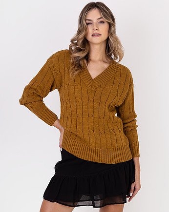 Sweter w warkoczowy wzór - SWE316 miodowy MKM, MKMswetry