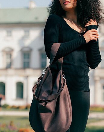 Worek hobo z nubuku ekologicznego w kolorze czekoladowego brązu, Karolina Audycka