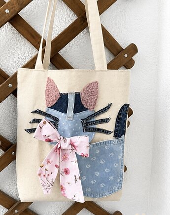 Torba SHOPPER BAG 100% bawełna zero waste denim KOTEK, Zajawki na Skrawki
