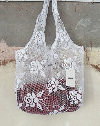 Koronkowa torba shopper Róże Biała Namineso Scoop, Namineso