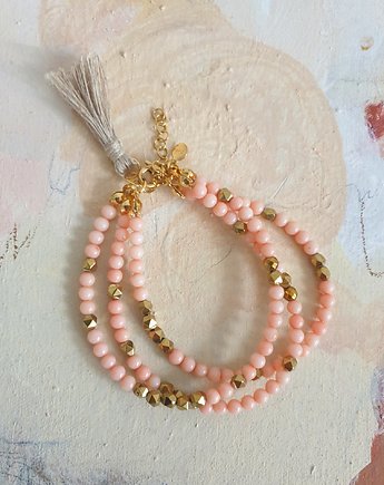 Bransoletka TRIO złoty hematyt, koral różowy, modesign