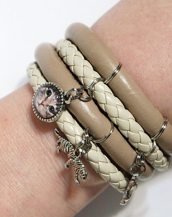 Bransoletka - Kot tygrysek - owijana, beż i krem, yenoo