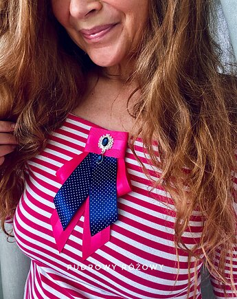 Brosza  / Krawatka granat z fuksją NEW, Pudrowy Różowy