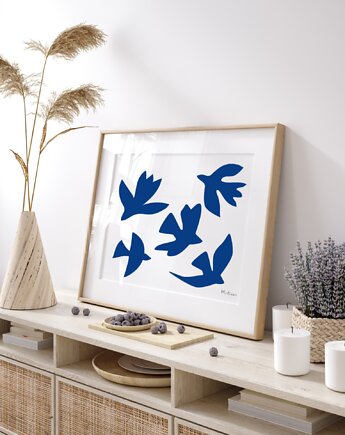 PLAKAT ptaki , abstrakcja, matisse, niebieski, black dot studio
