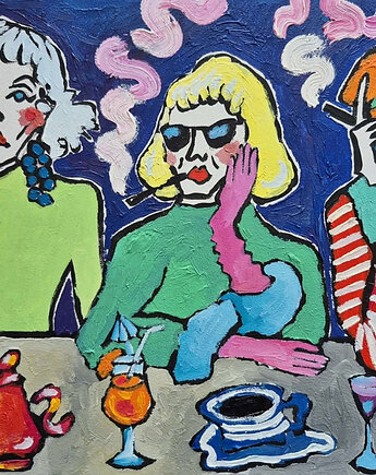 Obraz  fowizm damy rozmowy przy kawie, alice oil on canvas