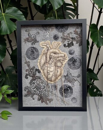 Obraz malowany i haftowany serce anatomiczne 3D., PinPin Design