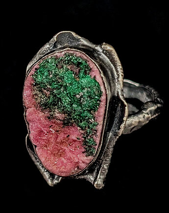 Pierścionek Malachit włóknisty z kobaltokalcytem, Pracownia Neores