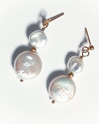 Kolczyki pozłacane z perłami Keshi i Biwa, OKAZJE - Prezent na Bierzmowanie