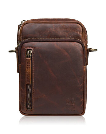 Saszetka męska skórzana na ramię brązowa mała funkcjonalna IM-02-BR, Paolo Peruzzi