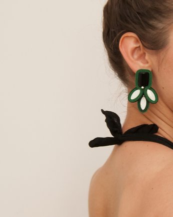 Zielony czarny biały kolczyki soutache, maanuela