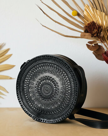 Torebka skórzana ręcznie robiona góralska okrągła na ramię Carmen Duża, SempreArte