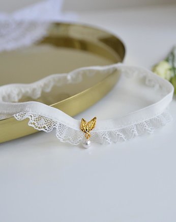 Podwiązka ivory z listkami i perełką, Anelis Atelier