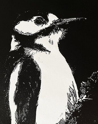 Linoryt "Dzięcioł" - odbitka 40/60 cm, papier 50/70 cm, Scrap Glass Art Studio