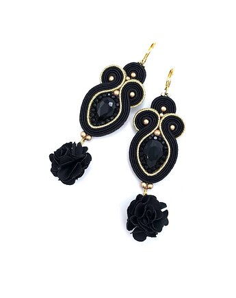 Kolczyki sutasz złoto czarne Rosalia z kryształkiem i kwiatkiem, Katrina Rossa