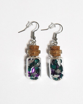 Kolczyki fiolki - zielone i fioletowe koraliki