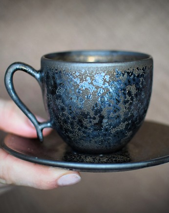 Filiżanka espresso 80ml ceramiczna Srebrny Grafit i Ciemne Złoto Rękodzieło, Ceramika Ciepliki