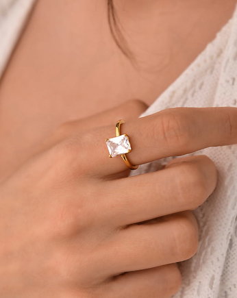 Złoty pierścionek WhiteTreasure z białą cyrkonią srebro 925 pozłacane, Coccola JEWELLERY