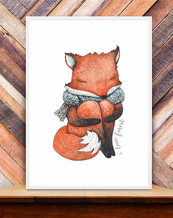 Plakat z lisem. i love forest, Love Life and Forest