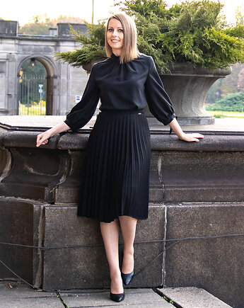 Elegancka spódnica plisowana midi czarna, SKIRT STORY