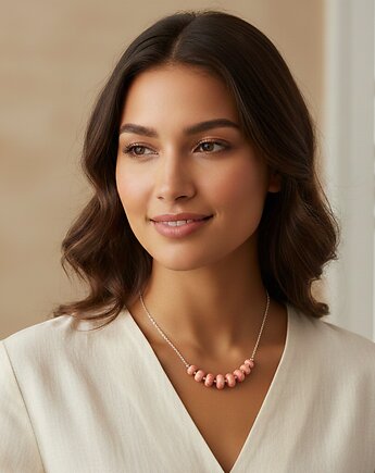 Piękny, srebrny naszyjnik, srebro 925, z łososiowym jaspisem, Yamira Art Studio