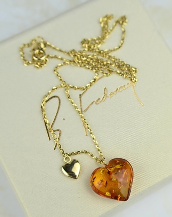 Złoty naszyjnik z bursztynowym sercem pr. 585, Barbara Fedorczyk