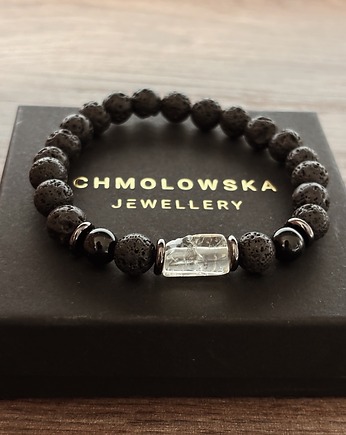 Bransoletka Męska Lawa wulkaniczna i Kryształ Górski, Chmolowska Jewellery