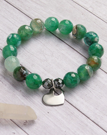 Serce : stal szlachetna : agat zielony, kaktusia