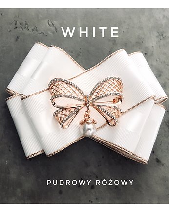 Brosza  White z Kokardą Rose Gold, Pudrowy Różowy