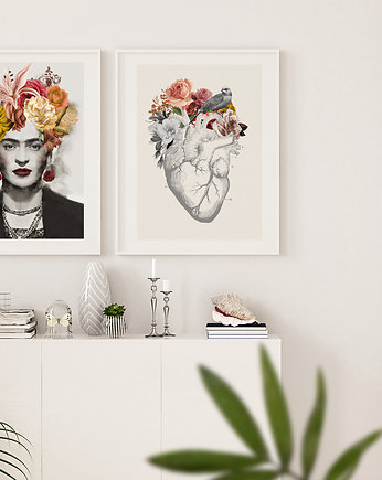 Dyptyk_ Frida i anatomiczne serce, kwiaty, OKAZJE - Prezent na 18 urodziny