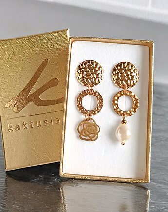 Asymetryczne kolczyki z perłą : wyjątkowy prezent PREMIUM, kaktusia