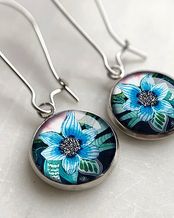 Blue flower kolczyki długie z kwiatkiem, muamua design