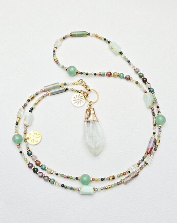 Długi Naszyjnik Boho z Zielonym Kryształem Górskim, ILEA