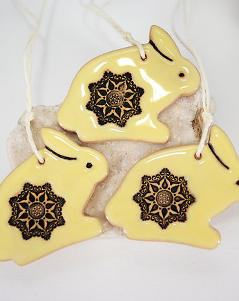 3 wielkanocne zajączki - ceramiczne ozdoby wiszące, 10FingersArt