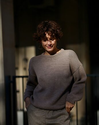 Wełniany merino CAPPUCCINO sweter z okrągłym dekoltem oversize, TRUE COLOR by Ann