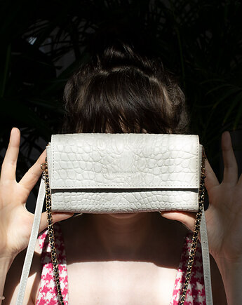 "All in one" torebka 4w1, kremowa skóra tłoczona na wzór krok, Hedonism