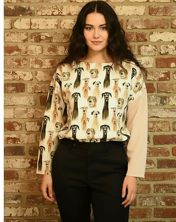Nietypowa bluza oversize bawełniana Śmieszne Psy, mniej więcej