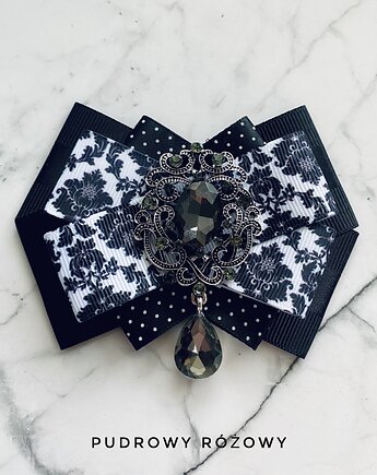 Brosza Black & White z szarą kryształową ozdobą   NEW, Pudrowy Różowy