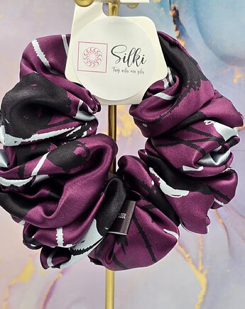 L średnia gumka do włosów jedwab naturalny scrunchie fioletowa śliwkowa  849, Silki