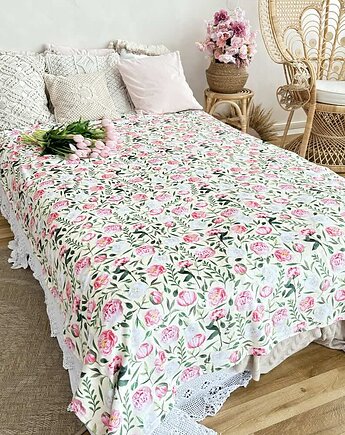 Koc Kwiaty Piwonii Peonie, poduszkownia