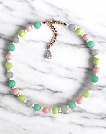 HOT TREND : naszyjnik : pastelle collection : jadeit 10mm, muszla biała, kaktusia