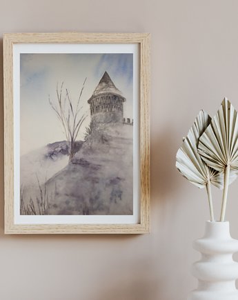 Akwarela Pejzaż zimowy oryginalny obraz 300g A3 30x42 cm, Kwitnace