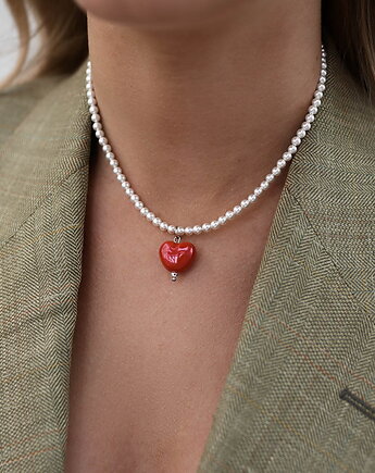 Perłowy naszyjnik z czerwonym sercem Paraiso Amorina, Paraiso
