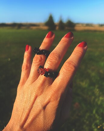 Pierścionki handmade z bursztynem Amber Noir Zestaw 2 szt. Agrafka Studio, Agrafka studio